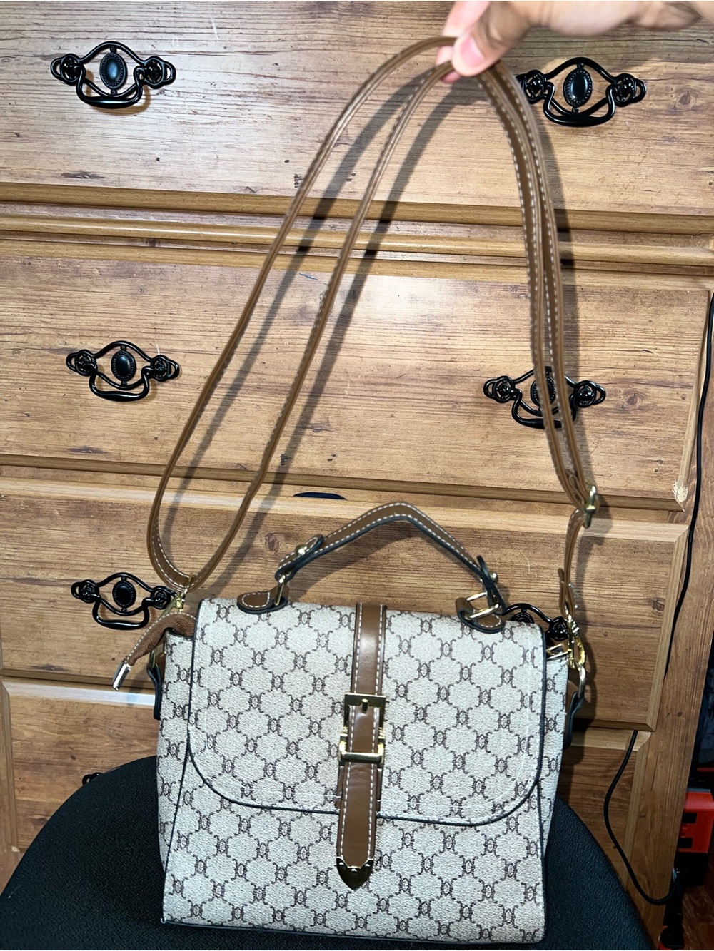SHEIN Beige Patterned Top-Handle Satchel with Brown Trim - Picture 9 of 9